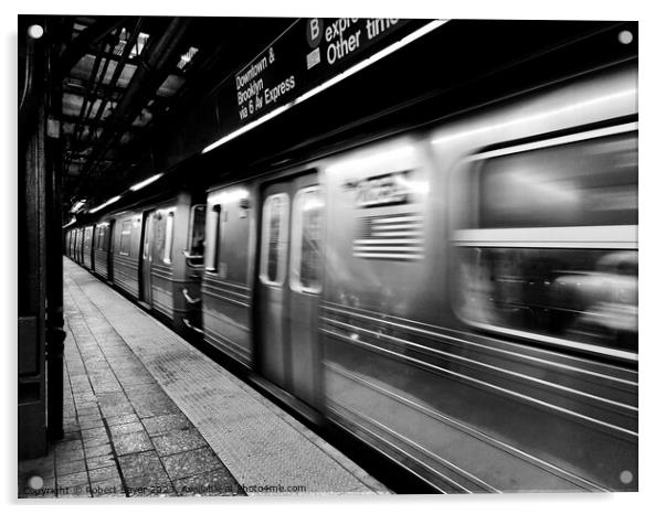 New York City subway train Acrylic by Robert Sayer