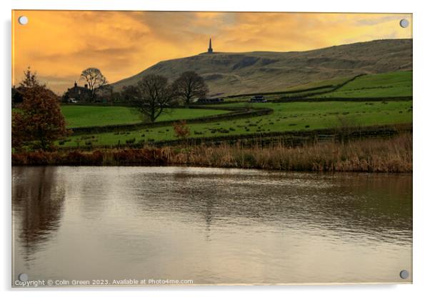 Stoodley Pike from Lumbutts Acrylic by Colin Green