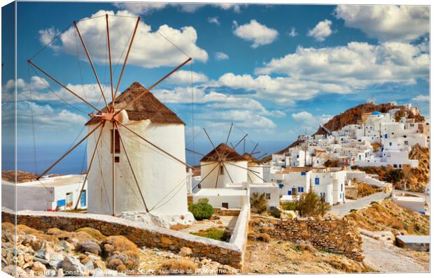 The windmills at the village Pano Chora of Serifos island, Greec Canvas Print by Constantinos Iliopoulos