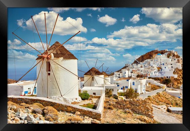 The windmills at the village Pano Chora of Serifos island, Greec Framed Print by Constantinos Iliopoulos