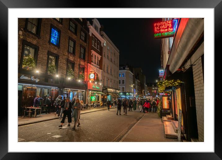 Ronnie Scott's and Bar Italia, Frith Street, Soho, London Framed Mounted Print by Dave Wood