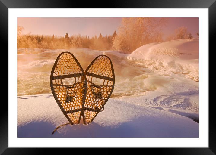 close-up of snowshoes Framed Mounted Print by Dave Reede