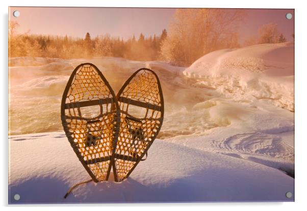 close-up of snowshoes Acrylic by Dave Reede