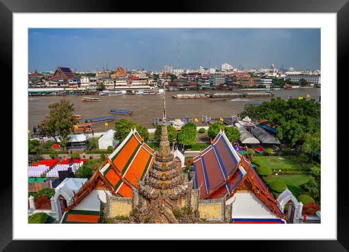 Bangkok From Wat Arun Temple In Thailand Framed Mounted Print by Artur Bogacki