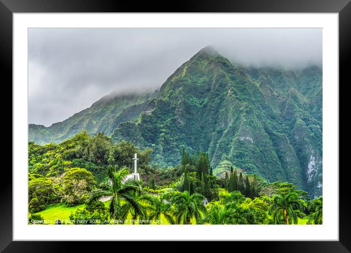 Valley of Temples Memorial Park Koolau Mountains Kaneohe Hawaii Framed Mounted Print by William Perry