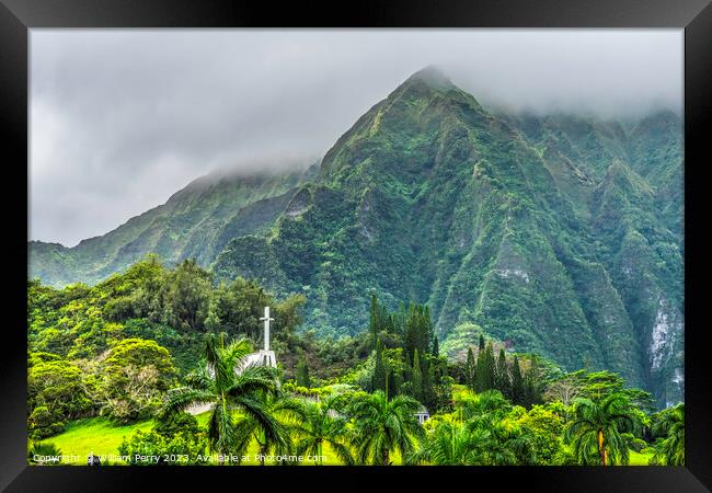 Valley of Temples Memorial Park Koolau Mountains Kaneohe Hawaii Framed Print by William Perry