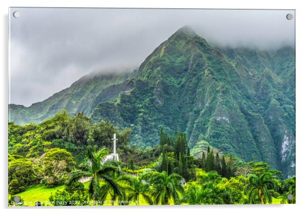 Valley of Temples Memorial Park Koolau Mountains Kaneohe Hawaii Acrylic by William Perry