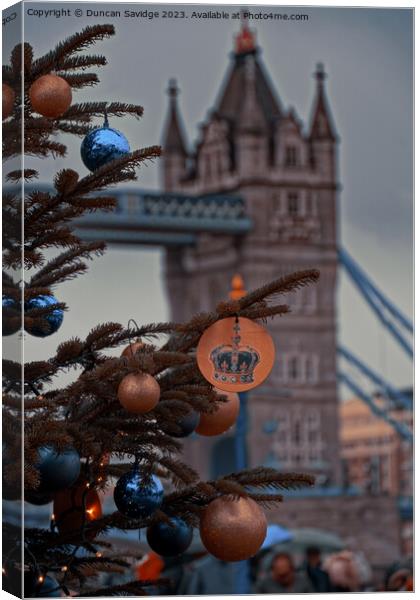 Tower Bridge in London at Christmas Canvas Print by Duncan Savidge