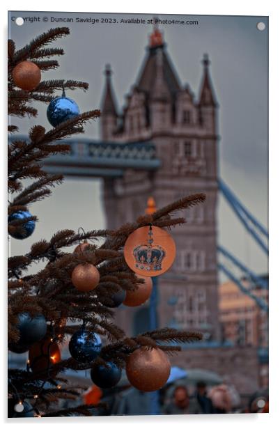 Tower Bridge in London at Christmas Acrylic by Duncan Savidge