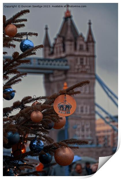 Tower Bridge in London at Christmas Print by Duncan Savidge