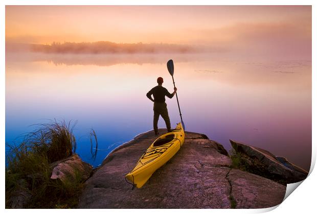 man with kayak Print by Dave Reede
