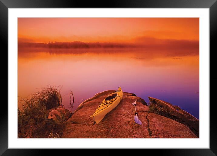 kayak, Bunny Lake Framed Mounted Print by Dave Reede