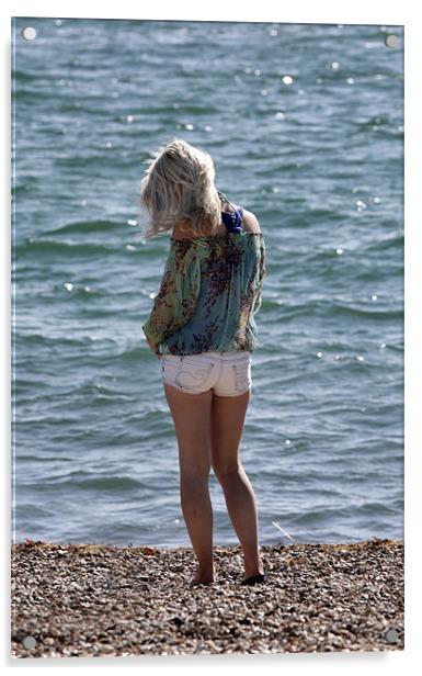 Girl on the beach Acrylic by Tony Bates