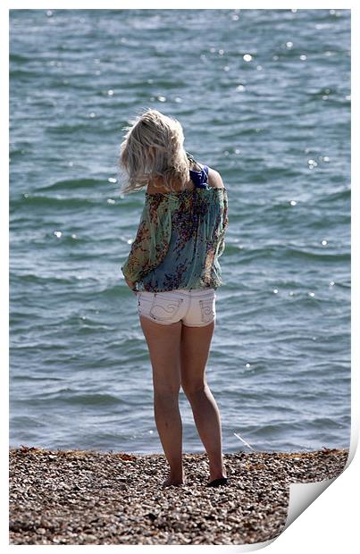 Girl on the beach Print by Tony Bates