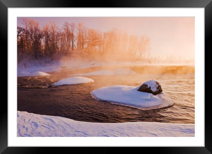 winter along the Whiteshell River Framed Mounted Print by Dave Reede