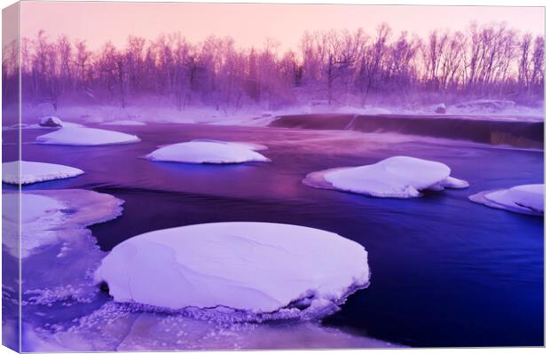 winter along the Whiteshell River at Rainbow Falls Canvas Print by Dave Reede