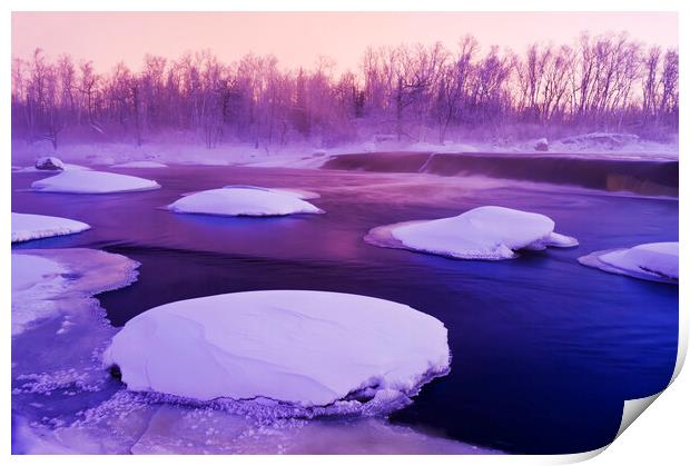 winter along the Whiteshell River at Rainbow Falls Print by Dave Reede