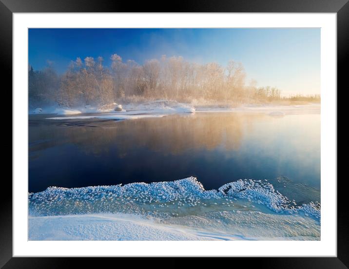 winter along the Whiteshell River Framed Mounted Print by Dave Reede