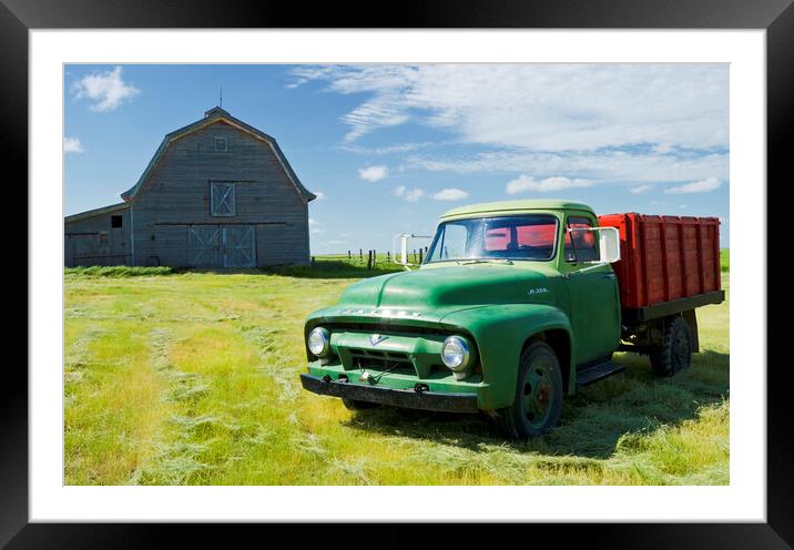 old barn and farm truck Framed Mounted Print by Dave Reede