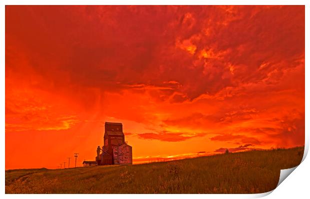 abandoned grain elevator and cumulonimbus cloud mass Print by Dave Reede