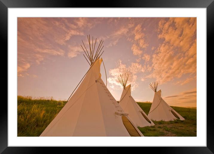 Tipis at Sunset Framed Mounted Print by Dave Reede