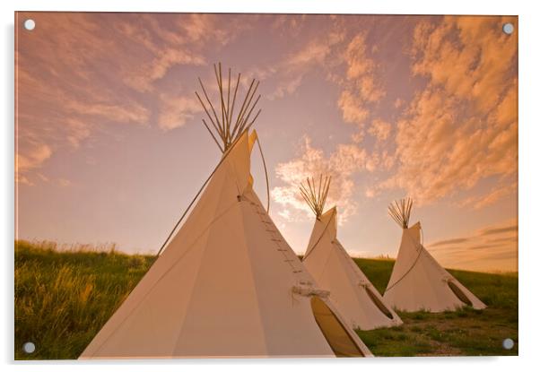 Tipis at Sunset Acrylic by Dave Reede