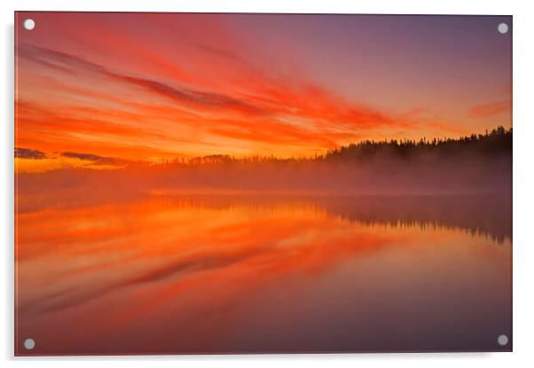 Sunrise Over Northern lake Acrylic by Dave Reede