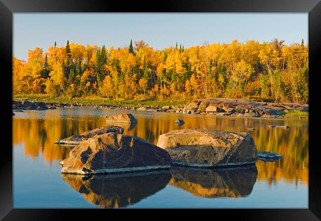 precambrian shield rock along the Winnipeg River Framed Print by Dave Reede