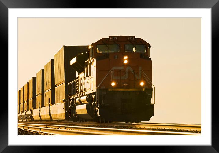 locomotive pulling rail cars carrying containers Framed Mounted Print by Dave Reede