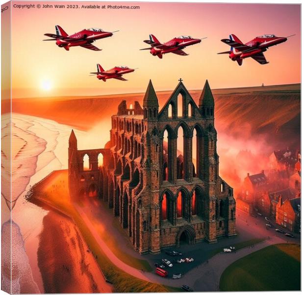 Whitby Abbey with the Red Arrows at sunset (AIG) Canvas Print by John Wain