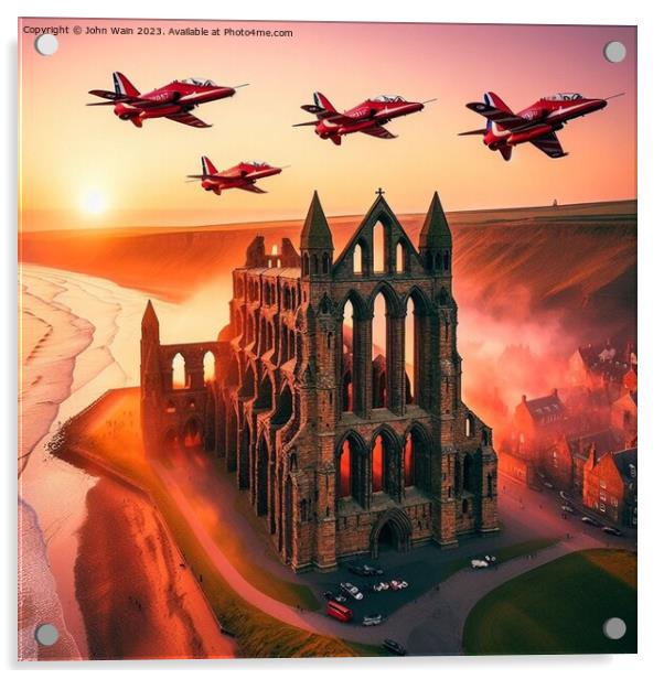 Whitby Abbey with the Red Arrows at sunset (AIG) Acrylic by John Wain