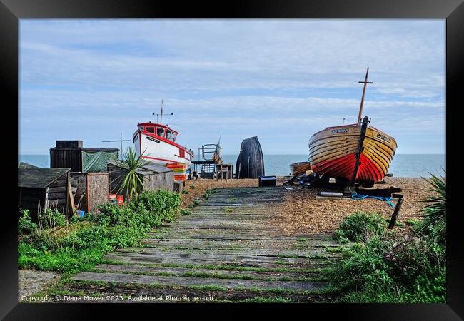 Deal Beach Fishing Boats Framed Print by Diana Mower