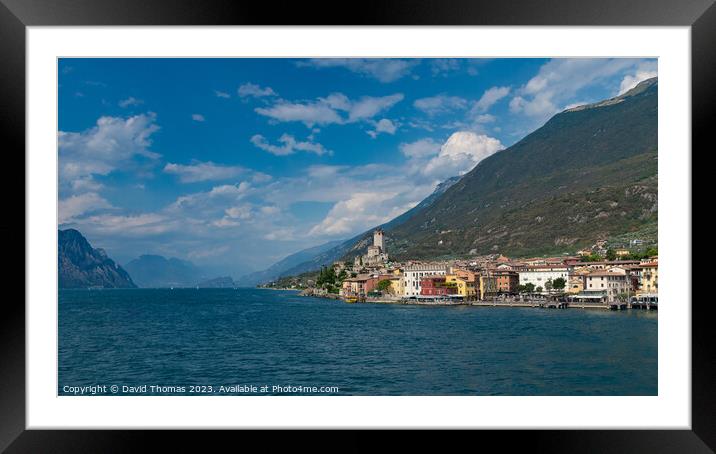 Malcesine viewed over Lake Garda Framed Mounted Print by David Thomas