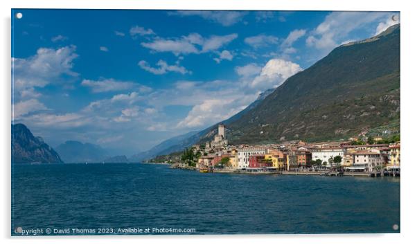 Malcesine viewed over Lake Garda Acrylic by David Thomas