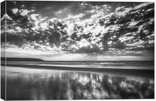 Dramatic Filey Beach Black and White Canvas Print by Tim Hill