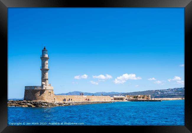 Lighthouse at the old Venetian Harbour in Chania Framed Print by Jim Monk