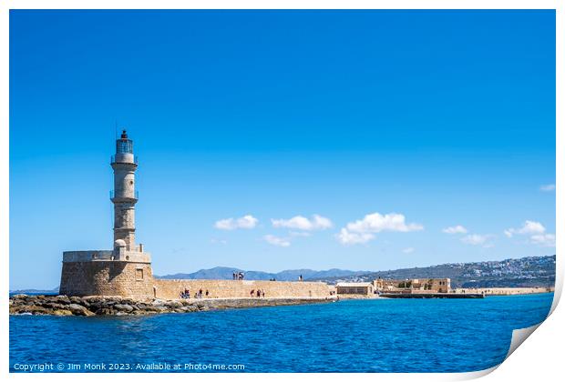 Lighthouse at the old Venetian Harbour in Chania Print by Jim Monk