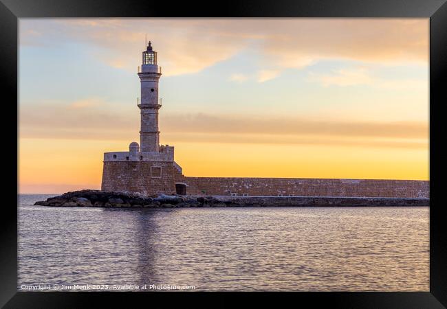  Venetian Harbour Lighthouse in Chania Framed Print by Jim Monk