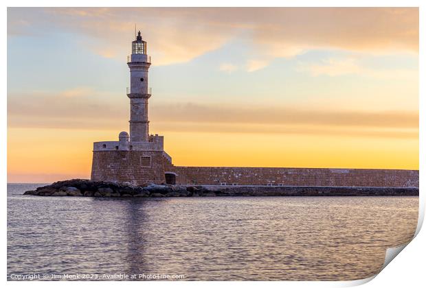  Venetian Harbour Lighthouse in Chania Print by Jim Monk