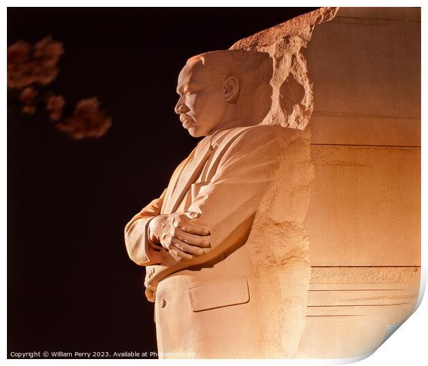 Martin Luther King Memorial Cherry Blossoms Evening Washington D Print by William Perry