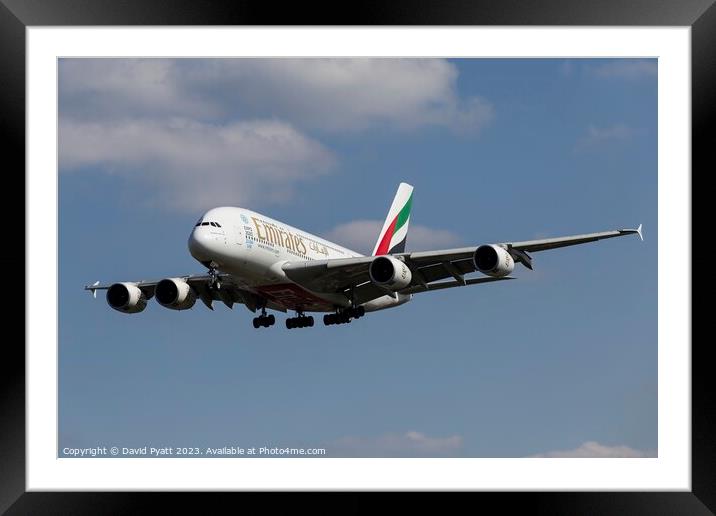 Emirates Airbus A380-861   Framed Mounted Print by David Pyatt