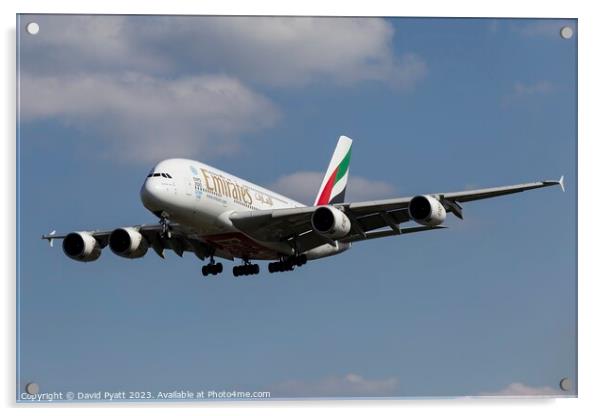 Emirates Airbus A380-861   Acrylic by David Pyatt