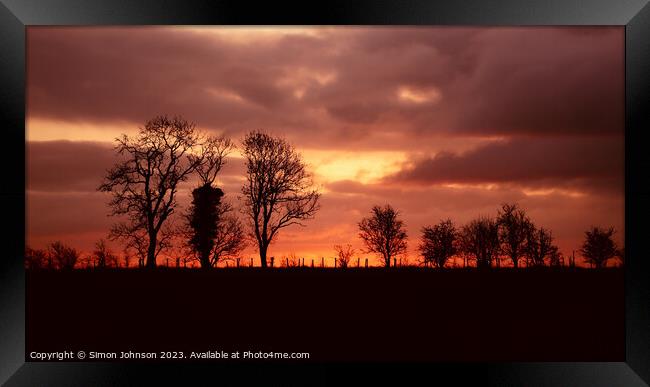 Tree silhouette at sunrise Framed Print by Simon Johnson