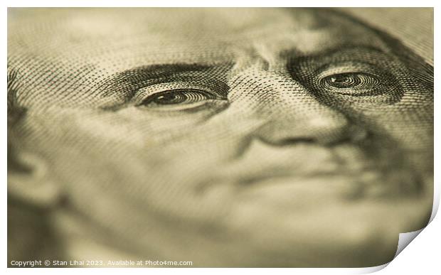 Benjamin Franklin's eyes on the 100 dollar bill Print by Stan Lihai