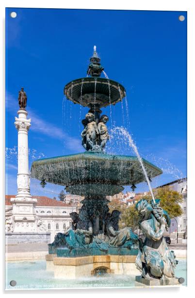 Rossio Square Fountain Lisbon Acrylic by Jim Monk