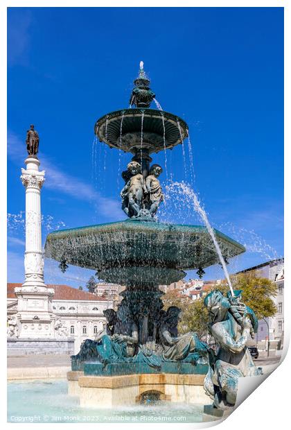Rossio Square Fountain Lisbon Print by Jim Monk