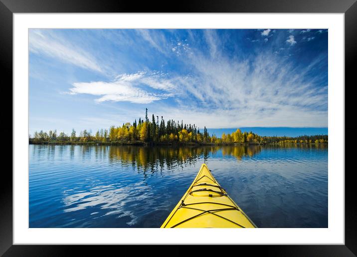 kayaking on Dickens Lake Framed Mounted Print by Dave Reede
