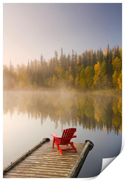 Muskoka chair on dock Print by Dave Reede