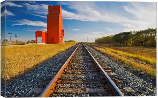 grain elevator along railway Canvas Print by Dave Reede
