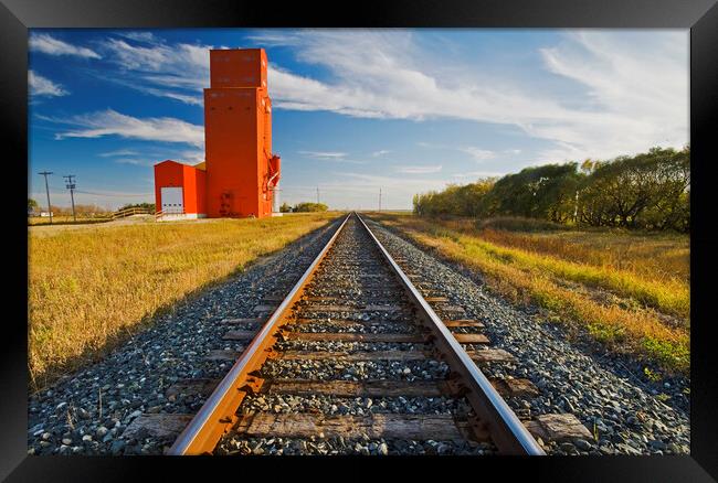 grain elevator along railway Framed Print by Dave Reede